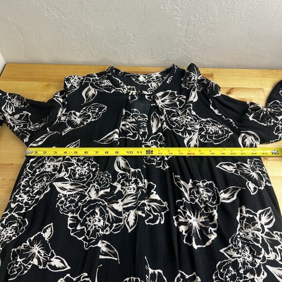 Free People Tunic Mini Dress Boho Black Long Sleeve V-Neck Swing Size Medium - Picture 11 of 12